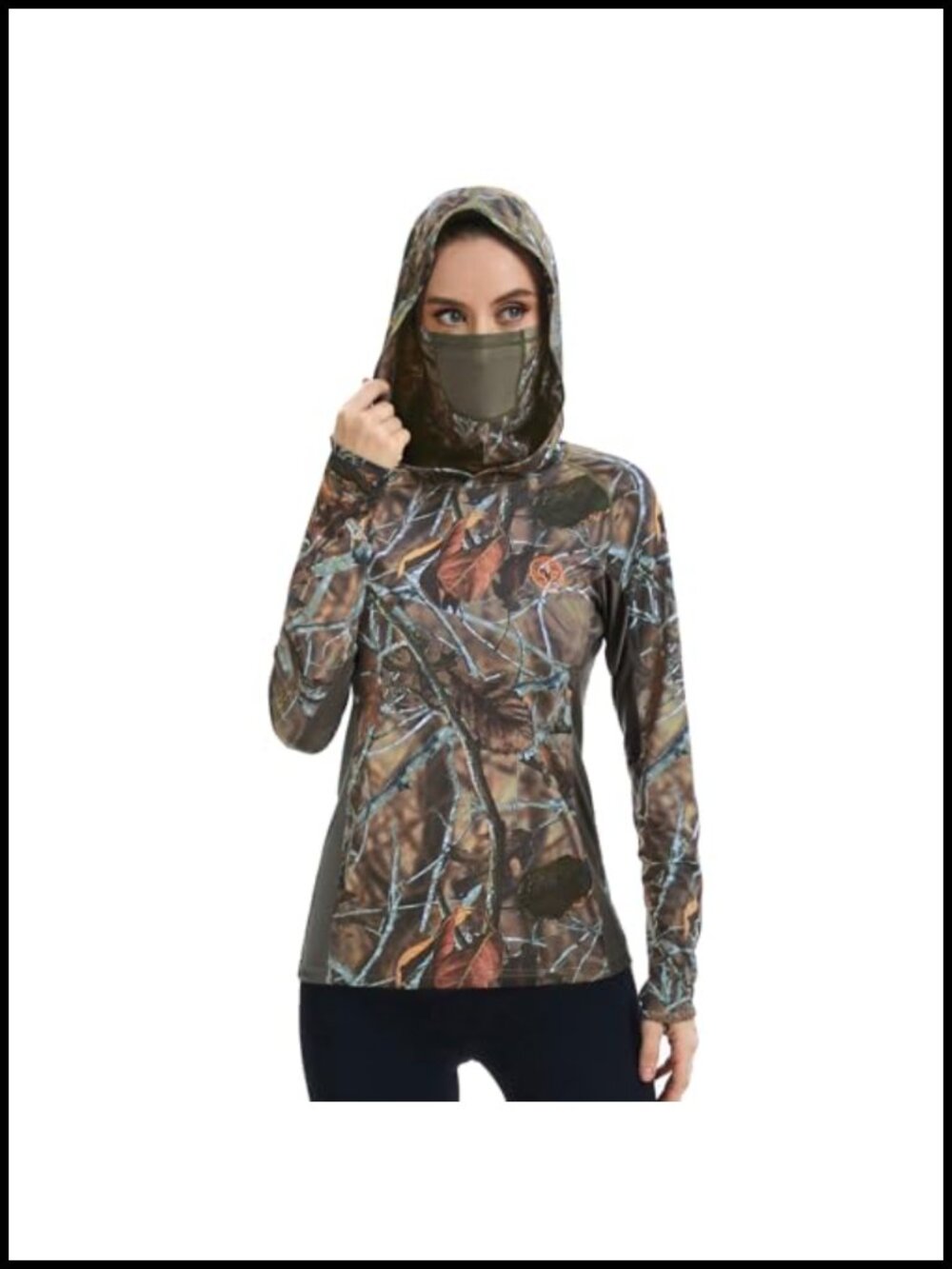 UPF 50+ Camo Hunting Hoodie Neck Gaiter Long Sleeve Performance Fishing Tee